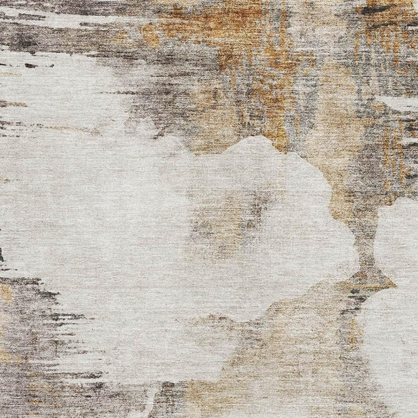 HomeRoots 9' X 12' Beige Gray Ivory Abstract Washable Area Rug - Durable, Stain Resistant, UV Protected Design 657208