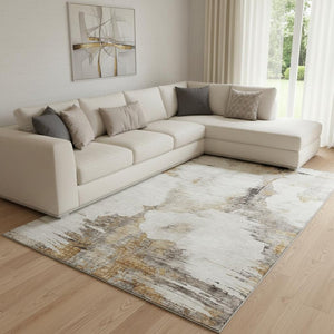 HomeRoots 10' X 14' Washable Area Rug in Beige, Gray & Ivory - Modern Abstract Design with UV Protection! 657209