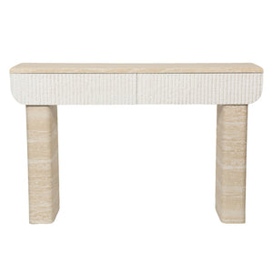 English Elm Entryway Console Table with Fluted Drawers Woodgrain Finish for Hallway or Living Room W3040P428693
