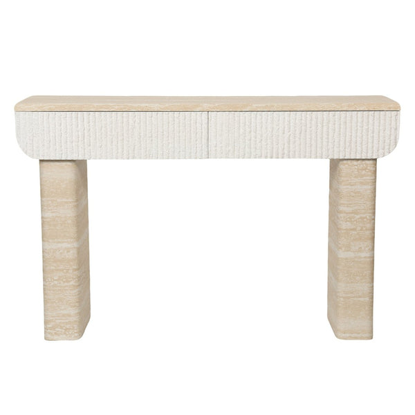 English Elm Entryway Console Table with Fluted Drawers Woodgrain Finish for Hallway or Living Room W3040P428693