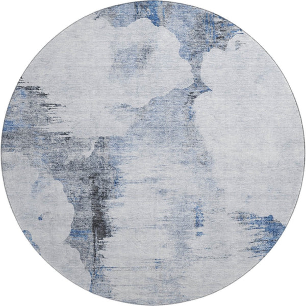 HomeRoots 8' Blue Gray and Ivory Abstract Area Rug - Washable, UV Protected, Durable, Non-Slip Design for Home 657212