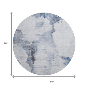 HomeRoots 8' Blue Gray and Ivory Abstract Area Rug - Washable, UV Protected, Durable, Non-Slip Design for Home 657212