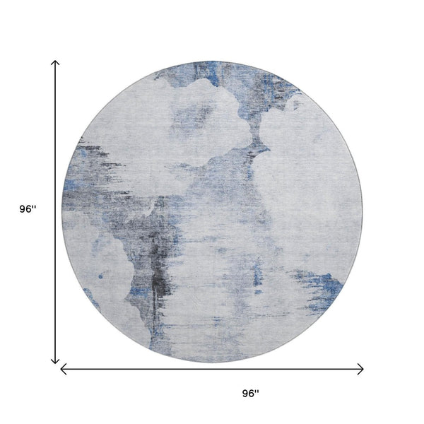 HomeRoots 8' Blue Gray and Ivory Abstract Area Rug - Washable, UV Protected, Durable, Non-Slip Design for Home 657212