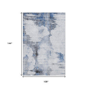 HomeRoots 9' X 12' Washable Blue Gray Ivory Abstract Area Rug with UV Protection for Stylish, Low-Maintenance Living 657214
