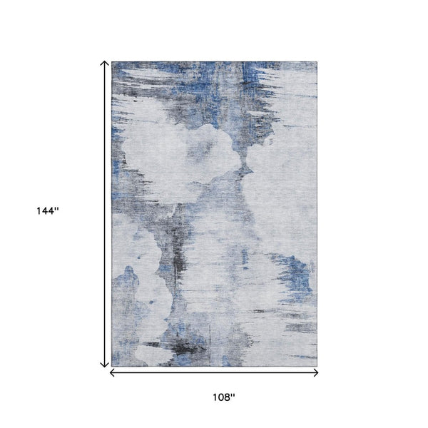 HomeRoots 9' X 12' Washable Blue Gray Ivory Abstract Area Rug with UV Protection for Stylish, Low-Maintenance Living 657214