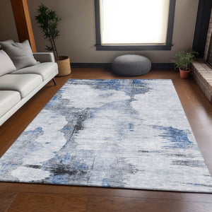 HomeRoots 10' X 14' Washable Blue Gray & Ivory Abstract Area Rug – UV Protected, Durable, Stylish for Any Room 657215