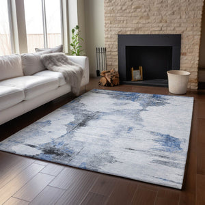 HomeRoots 10' X 14' Washable Blue Gray & Ivory Abstract Area Rug – UV Protected, Durable, Stylish for Any Room 657215