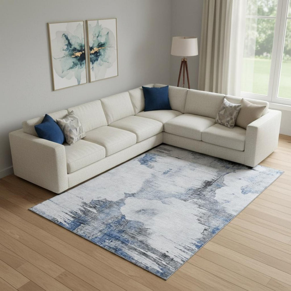 HomeRoots 10' X 14' Washable Blue Gray & Ivory Abstract Area Rug – UV Protected, Durable, Stylish for Any Room 657215