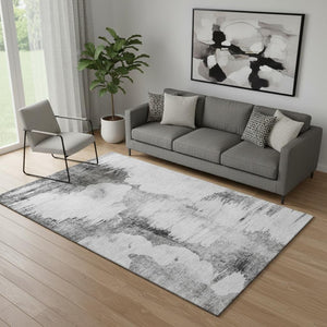 HomeRoots 5' X 8' Gray And Silver Abstract Area Rug – Washable, UV Protected, Stain Resistant for Busy Homes 657217