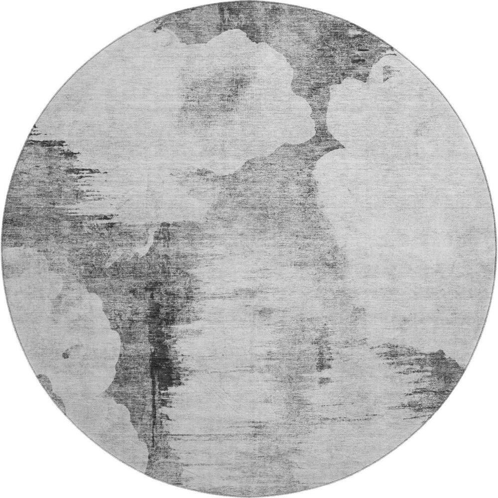 HomeRoots 8' Gray and Silver Abstract Round Washable Rug – Durable, Stylish, UV-Protected for Modern Spaces 657218