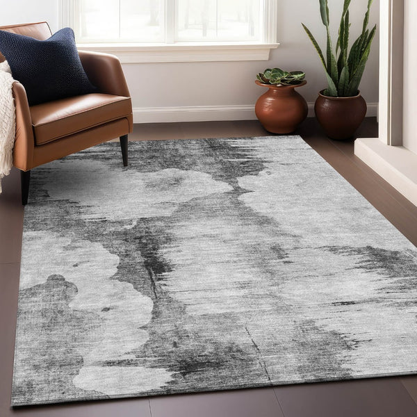 HomeRoots 9' X 12' Gray and Silver Abstract Area Rug - Stylish, Washable, UV-Protected & Stain-Resistant Design 657220