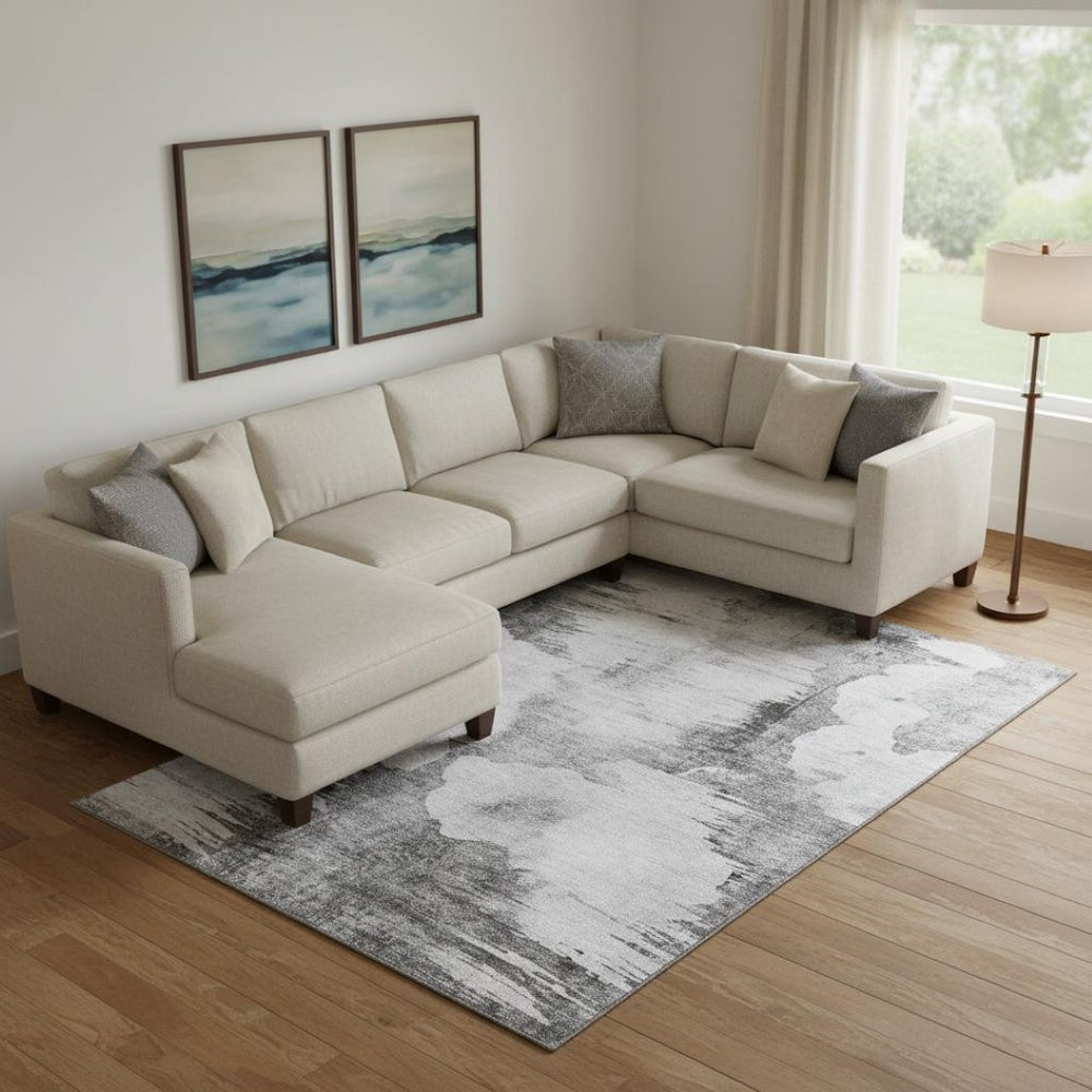 HomeRoots 9' X 12' Gray and Silver Abstract Area Rug - Stylish, Washable, UV-Protected & Stain-Resistant Design 657220