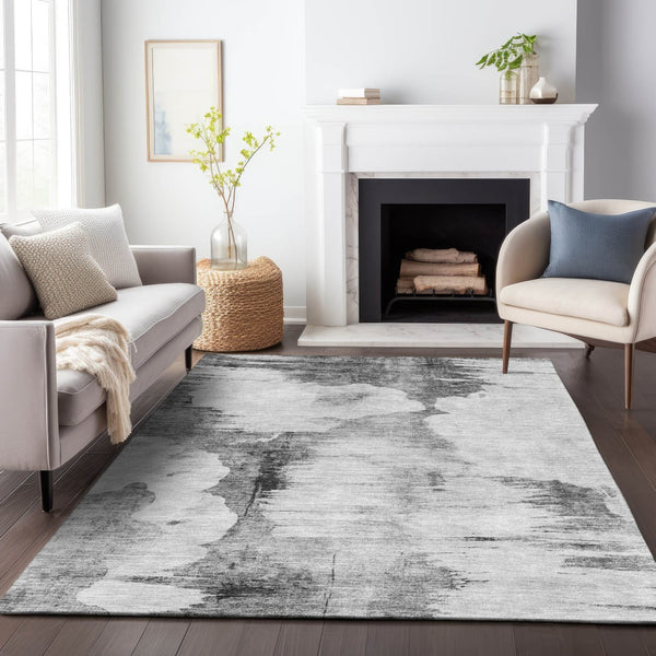 HomeRoots 10' X 14' Gray & Silver Abstract Area Rug – Durable, Washable, UV-Protected Design for Modern Homes 657221