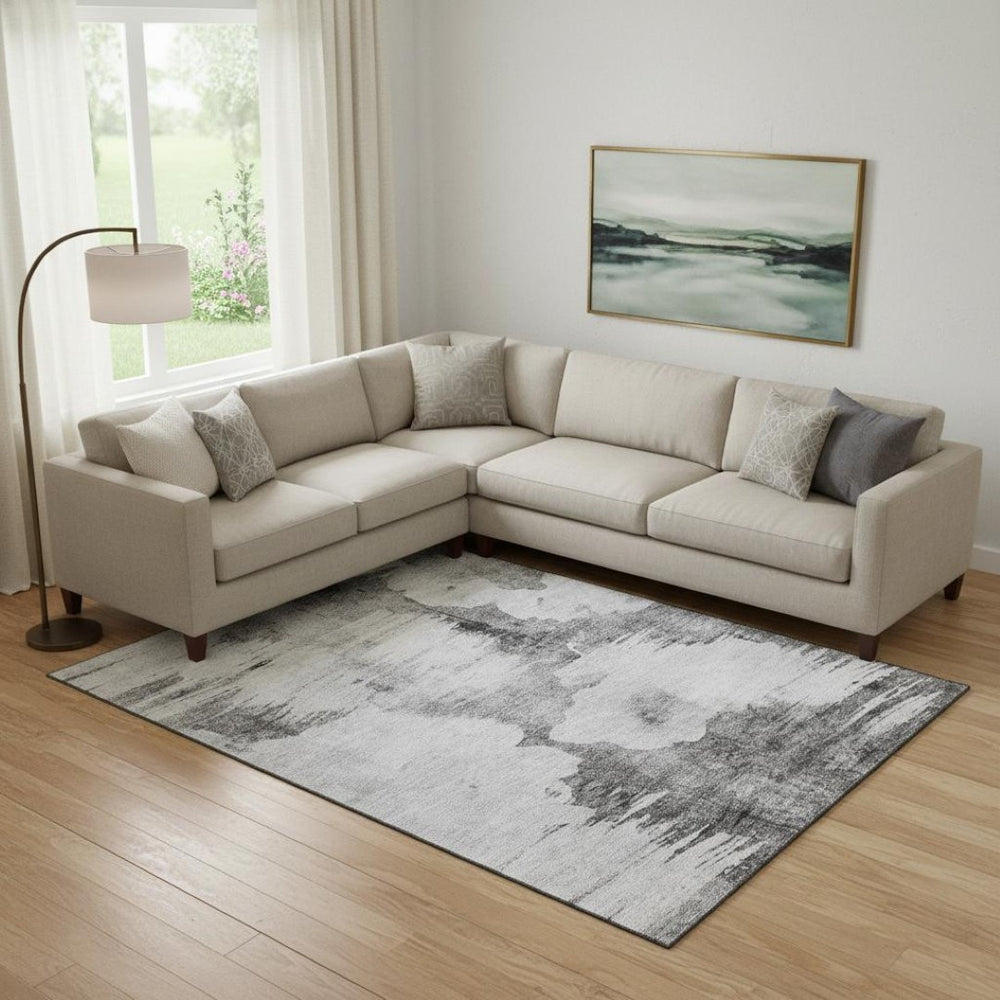 HomeRoots 10' X 14' Gray & Silver Abstract Area Rug – Durable, Washable, UV-Protected Design for Modern Homes 657221