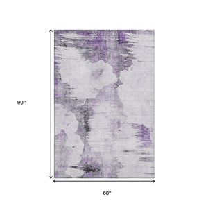 HomeRoots 5' X 8' Washable Abstract Area Rug in Purple, Gray & Ivory - Durable, UV-Protected & Stylish Home Decor 657223