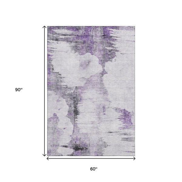 HomeRoots 5' X 8' Washable Abstract Area Rug in Purple, Gray & Ivory - Durable, UV-Protected & Stylish Home Decor 657223