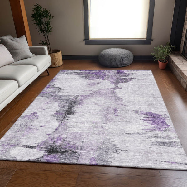 HomeRoots 5' X 8' Washable Abstract Area Rug in Purple, Gray & Ivory - Durable, UV-Protected & Stylish Home Decor 657223