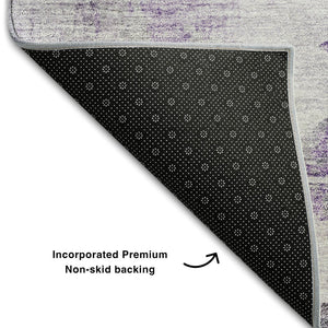 HomeRoots 5' X 8' Washable Abstract Area Rug in Purple, Gray & Ivory - Durable, UV-Protected & Stylish Home Decor 657223