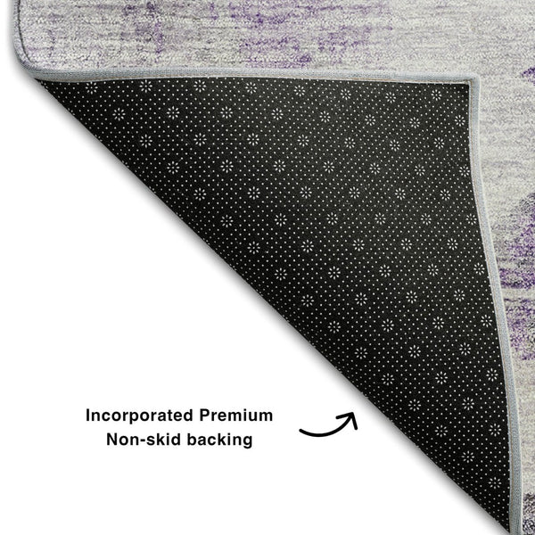 HomeRoots 5' X 8' Washable Abstract Area Rug in Purple, Gray & Ivory - Durable, UV-Protected & Stylish Home Decor 657223