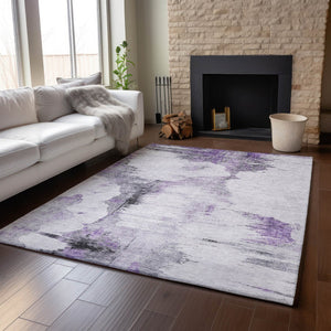 HomeRoots 5' X 8' Washable Abstract Area Rug in Purple, Gray & Ivory - Durable, UV-Protected & Stylish Home Decor 657223