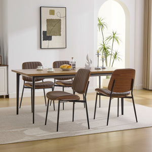 English Elm Dining Chairs Mid Century Modern Set of 2 Walnut Bentwood Back PU Upholstered Seats Ergonomic Design, Stable Metal Legs Brown W1143P379860