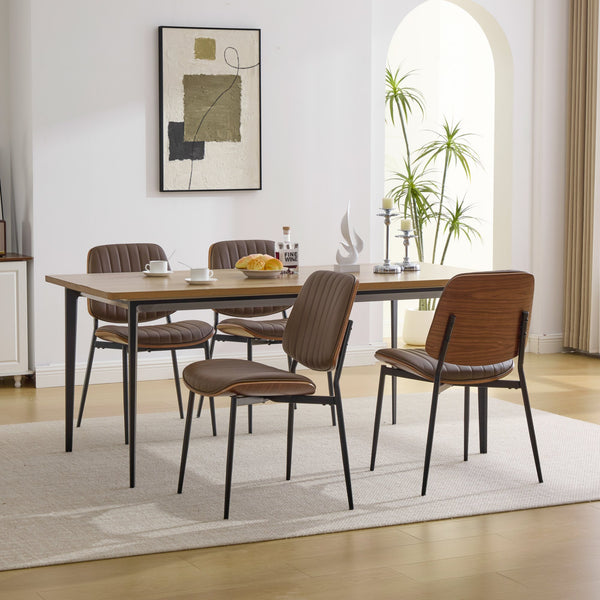 English Elm Dining Chairs Mid Century Modern Set of 2 Walnut Bentwood Back PU Upholstered Seats Ergonomic Design, Stable Metal Legs Brown W1143P379860