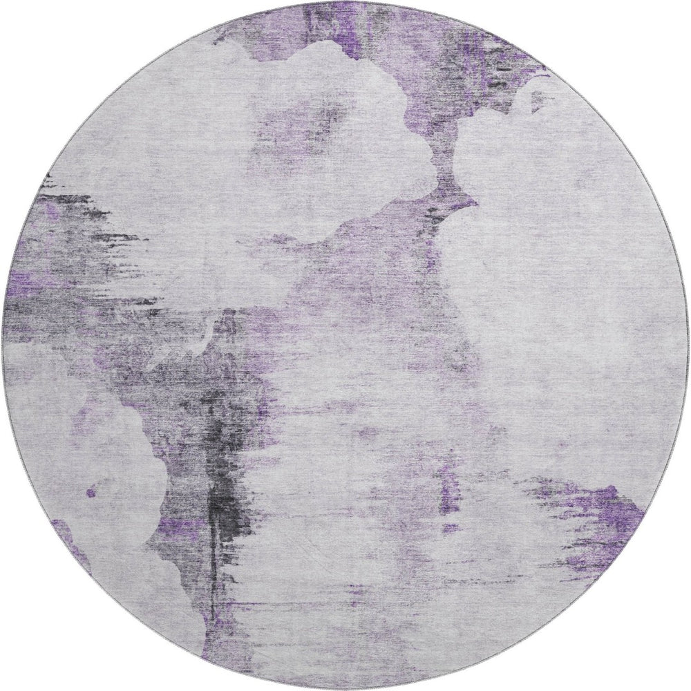 HomeRoots 8' Washable Round Rug in Purple, Gray & Ivory - UV Protected, Durable Design for Homes with Kids & Pets 657224