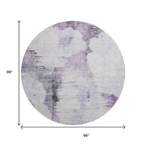 HomeRoots 8' Washable Round Rug in Purple, Gray & Ivory - UV Protected, Durable Design for Homes with Kids & Pets 657224