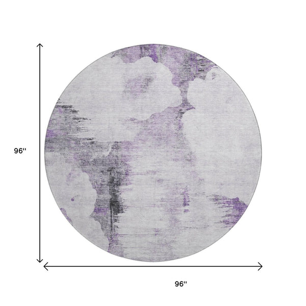 HomeRoots 8' Washable Round Rug in Purple, Gray & Ivory - UV Protected, Durable Design for Homes with Kids & Pets 657224