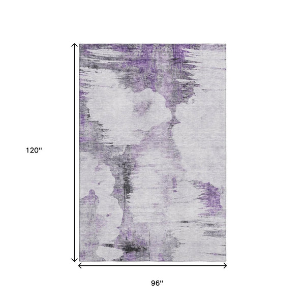 HomeRoots 8' X 10' Abstract Washable Area Rug in Purple, Gray & Ivory – Durable, UV-Protected & Stylish Design! 657225