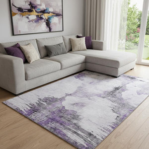 HomeRoots 8' X 10' Abstract Washable Area Rug in Purple, Gray & Ivory – Durable, UV-Protected & Stylish Design! 657225