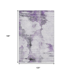 HomeRoots 10' Contemporary Abstract Purple Gray Ivory Washable Area Rug - Durable, Stain Resistant & UV Protected 657227