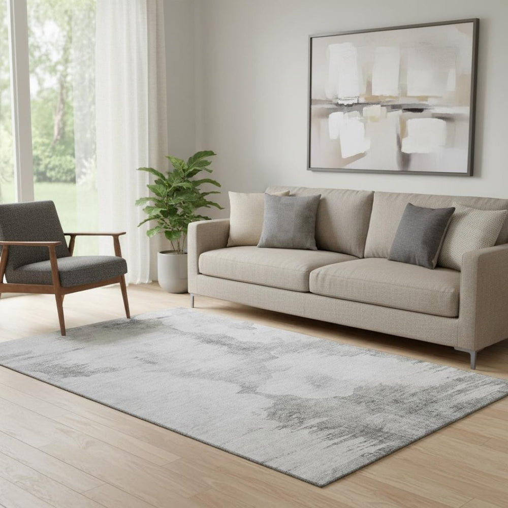 HomeRoots 5' X 8' Silver Gray & Pewter Abstract Area Rug – Washable, UV Protected, Stylish & Durable Design 657229