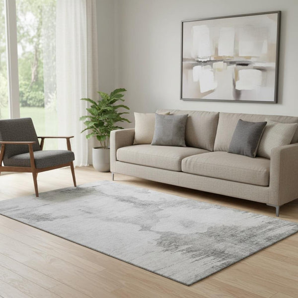 HomeRoots 5' X 8' Silver Gray & Pewter Abstract Area Rug – Washable, UV Protected, Stylish & Durable Design 657229