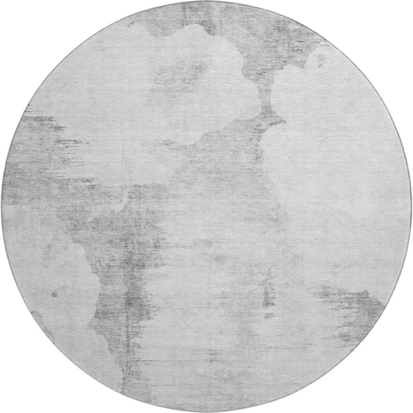 HomeRoots 8' Silver Gray and Pewter Abstract Round Rug - Durable, Washable, UV-Protected for Modern Homes 657230