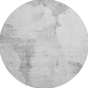 HomeRoots 8' Silver Gray and Pewter Abstract Round Rug - Durable, Washable, UV-Protected for Modern Homes 657230