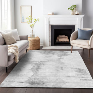 HomeRoots 8' X 10' Abstract Silver Gray & Pewter Area Rug - Washable, UV-Protected, Stain-Resistant Design 657231