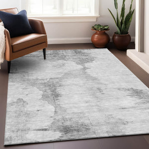 HomeRoots 8' X 10' Abstract Silver Gray & Pewter Area Rug - Washable, UV-Protected, Stain-Resistant Design 657231
