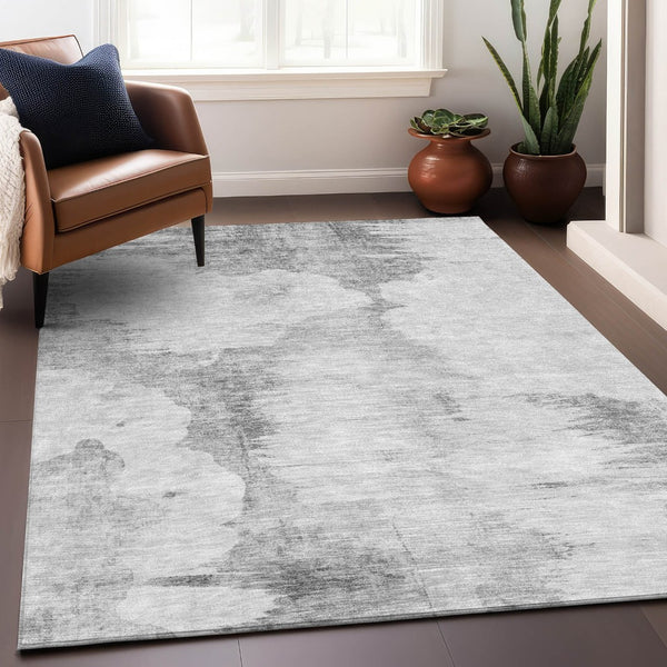 HomeRoots 8' X 10' Abstract Silver Gray & Pewter Area Rug - Washable, UV-Protected, Stain-Resistant Design 657231