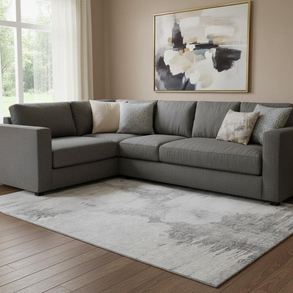 HomeRoots 8' X 10' Abstract Silver Gray & Pewter Area Rug - Washable, UV-Protected, Stain-Resistant Design 657231