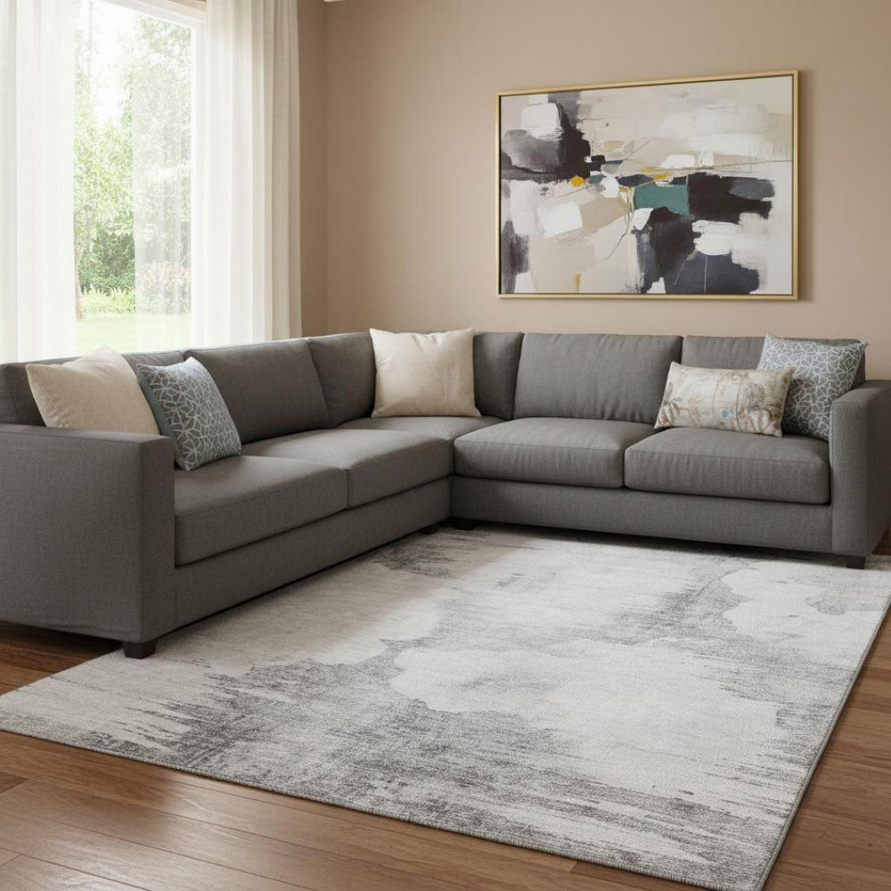 HomeRoots 9' x 12' Stylish Silver Gray & Pewter Abstract Washable Area Rug with UV Protection for Homes 657232