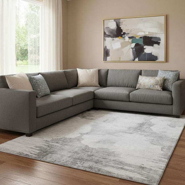 HomeRoots 9' x 12' Stylish Silver Gray & Pewter Abstract Washable Area Rug with UV Protection for Homes 657232
