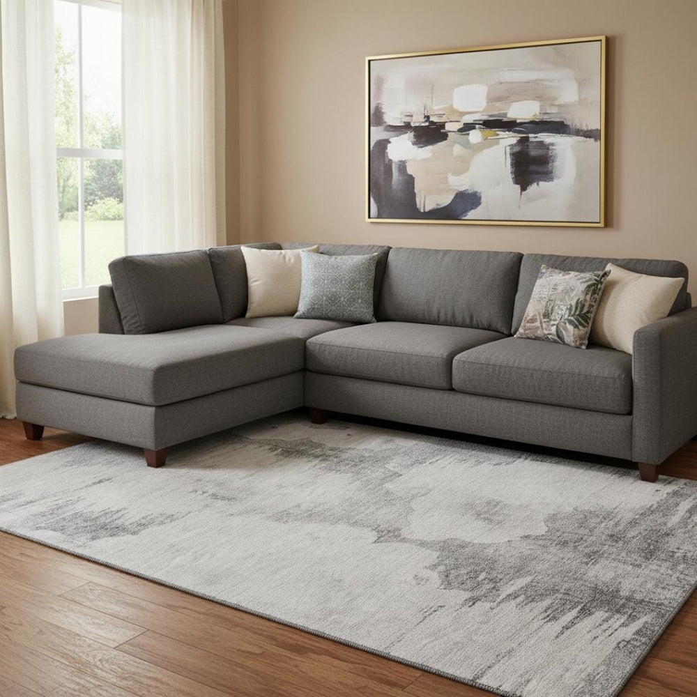 HomeRoots 10' Silver Gray & Pewter Abstract Washable Area Rug - Stain-Resistant, UV Protected, Family-Friendly! 657233
