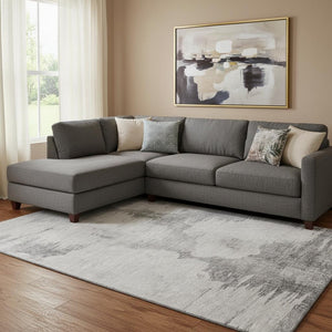 HomeRoots 10' Silver Gray & Pewter Abstract Washable Area Rug - Stain-Resistant, UV Protected, Family-Friendly! 657233