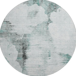 HomeRoots 8' Teal Gray & Ivory Abstract Washable Round Rug - UV Protected, Durable, Modern Design for Home Decor 657236