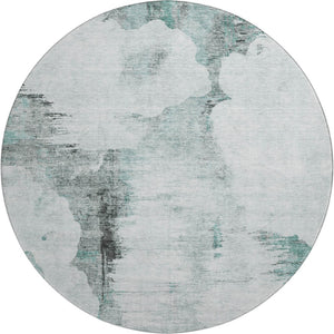 HomeRoots 8' Teal Gray & Ivory Abstract Washable Round Rug - UV Protected, Durable, Modern Design for Home Decor 657236