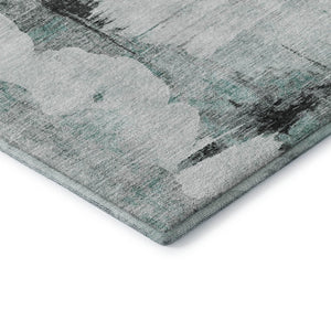 HomeRoots 8' Teal Gray & Ivory Abstract Washable Round Rug - UV Protected, Durable, Modern Design for Home Decor 657236