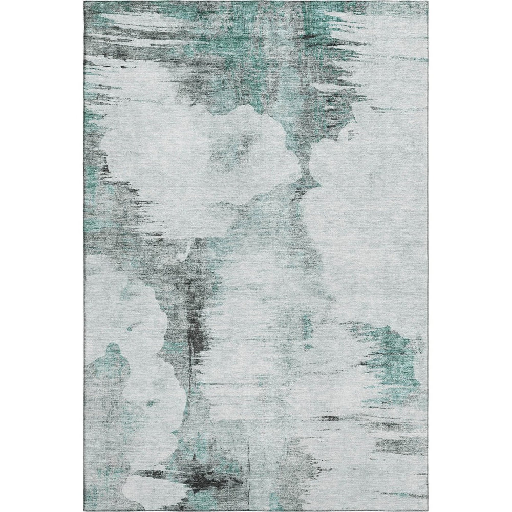 HomeRoots 9' X 12' Teal Gray Ivory Abstract Washable Area Rug - Durable, Stylish & UV Protected for Homes 657238