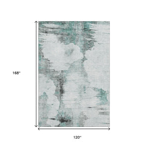 HomeRoots 10' X 14' Stylish Teal Gray Ivory Abstract Washable Rug - Durable, Stain-Resistant & UV Protected! 657239
