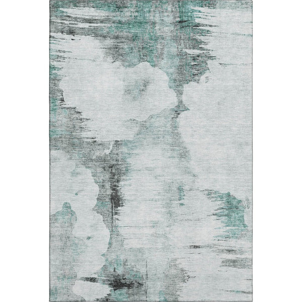 HomeRoots 10' X 14' Stylish Teal Gray Ivory Abstract Washable Rug - Durable, Stain-Resistant & UV Protected! 657239
